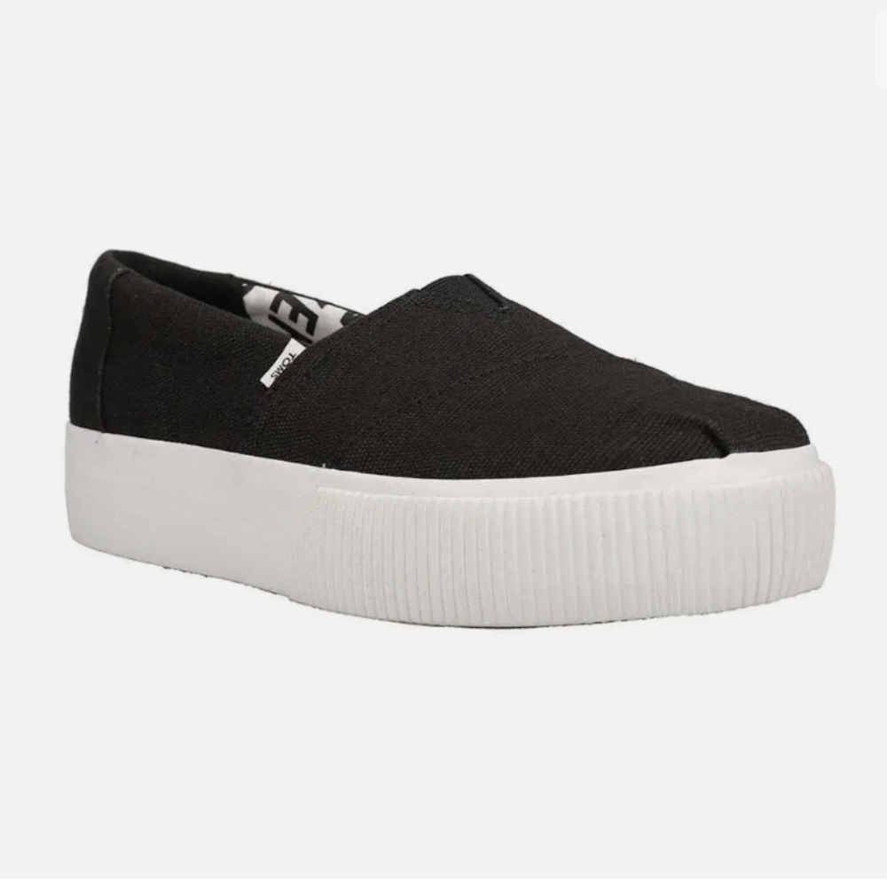 Toms Black Canvas Platform Slip-On with White Platform